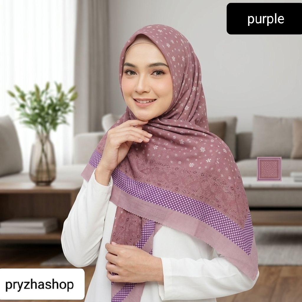 Hijab segiempat  Azara motif bunga kecil voal premium