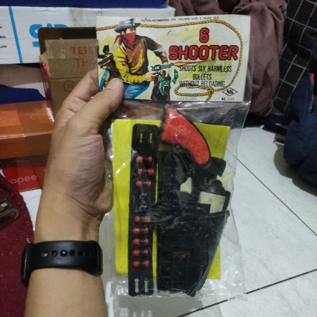 Mainan Jadul Pistol Koboi 6 Shooter NK No.223 New Old Stock Vintage 80s 90s