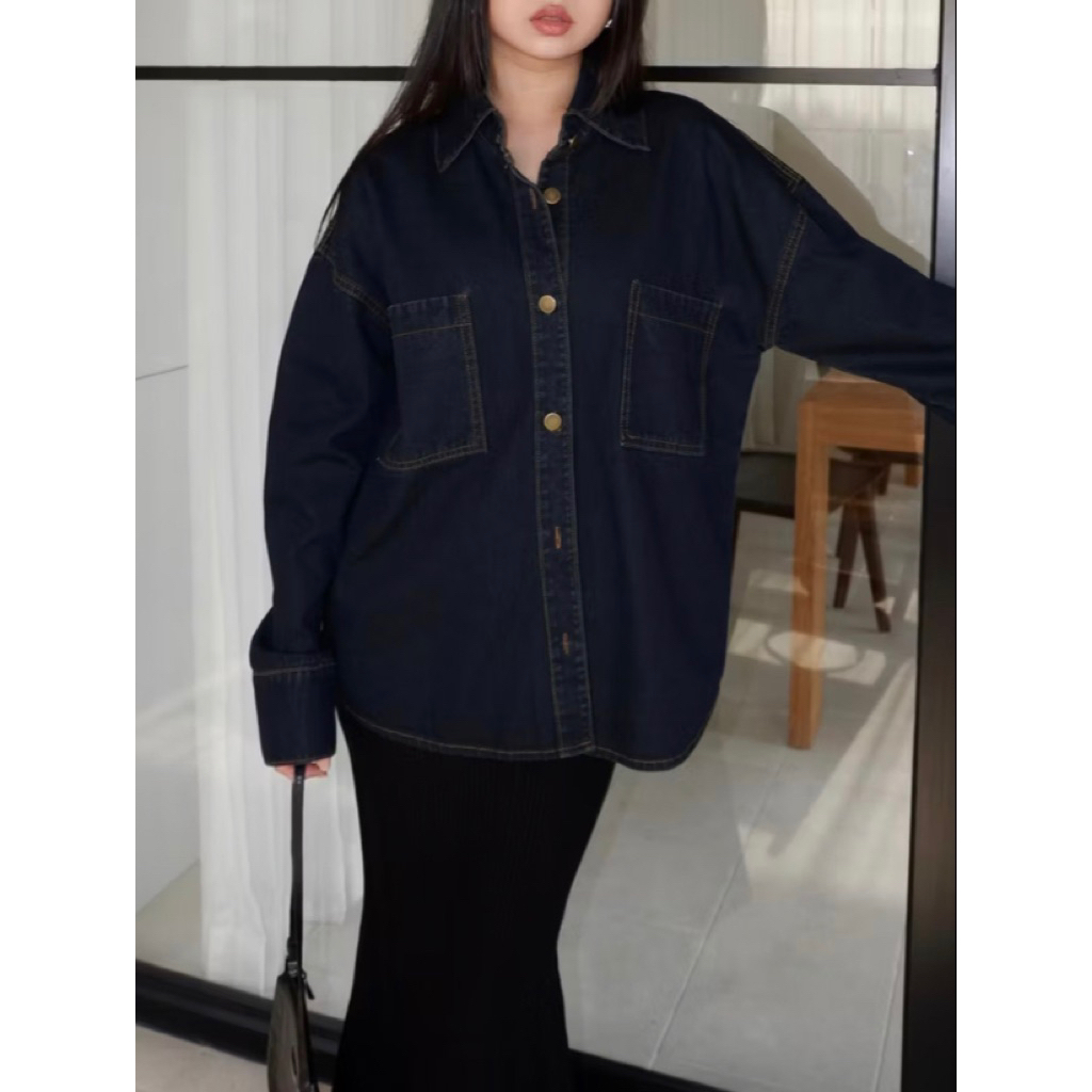 kemeja denim oversize gracias label preloved