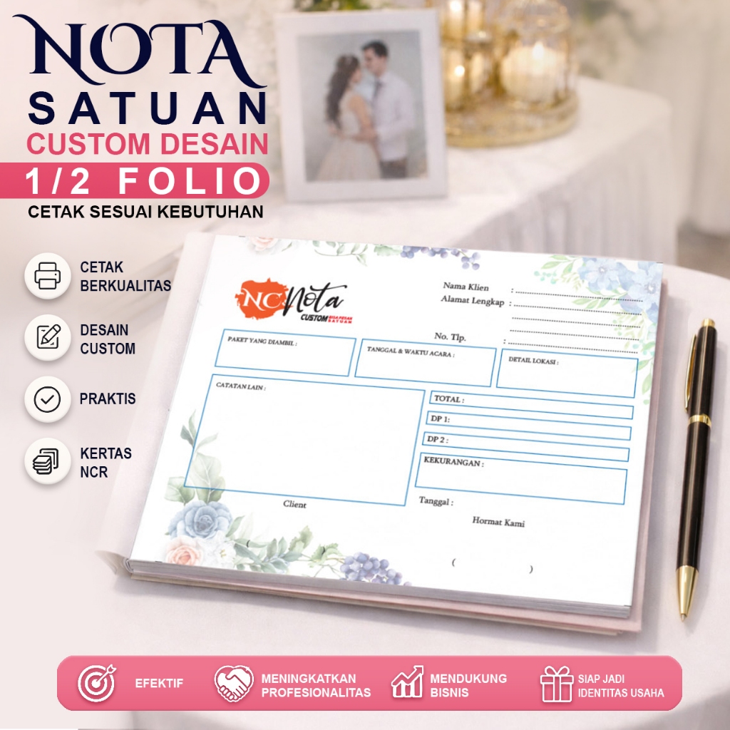 Nota Satuan 1/2 Folio Custom Desain - Cetak Berkualitas dan Sesuai Kebutuhan Bisnis, WEDDINg, rias p