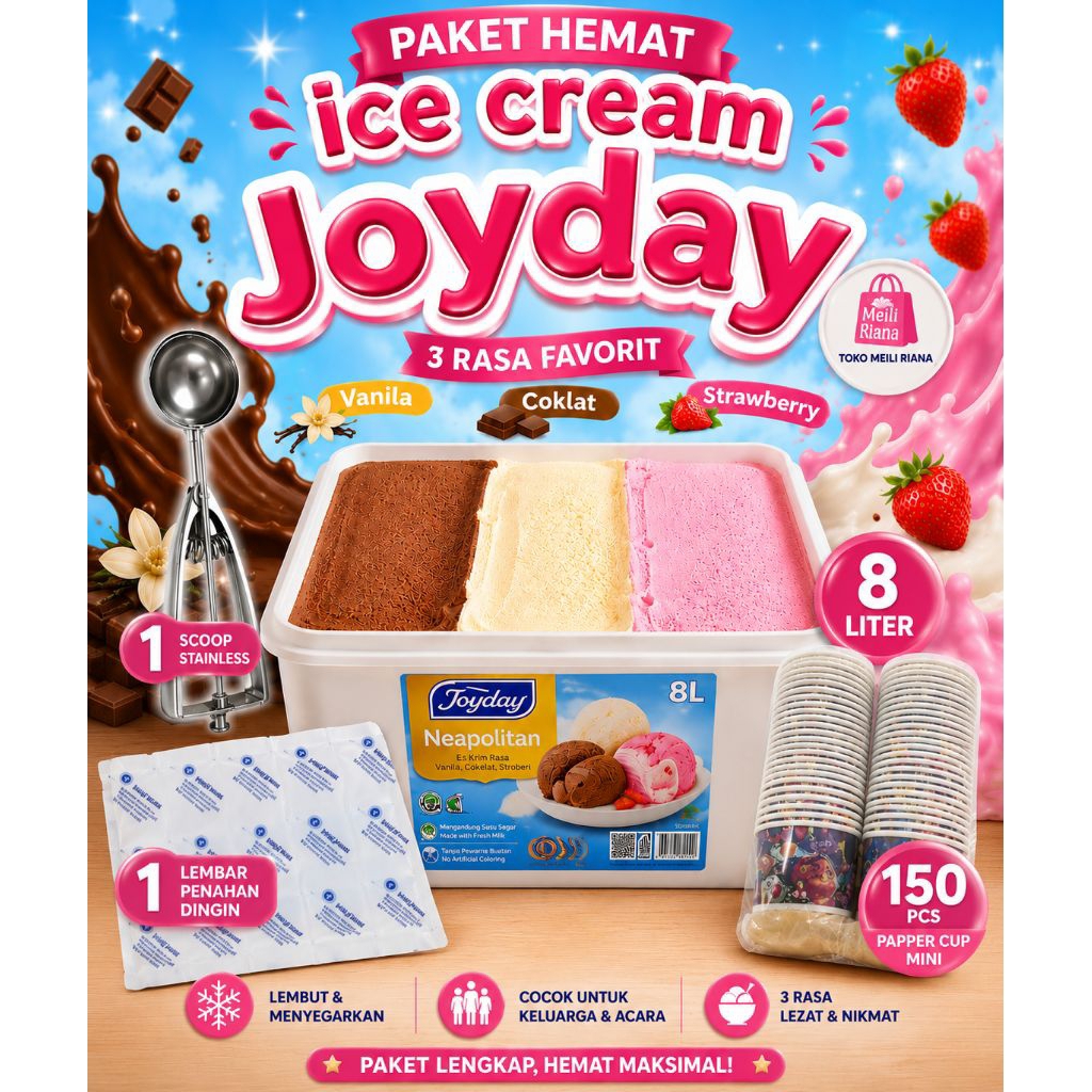 paket hemat ice cream joyday 8L + papper cup/paket ulang tahun/paket ice cream/paket ice cream arisa