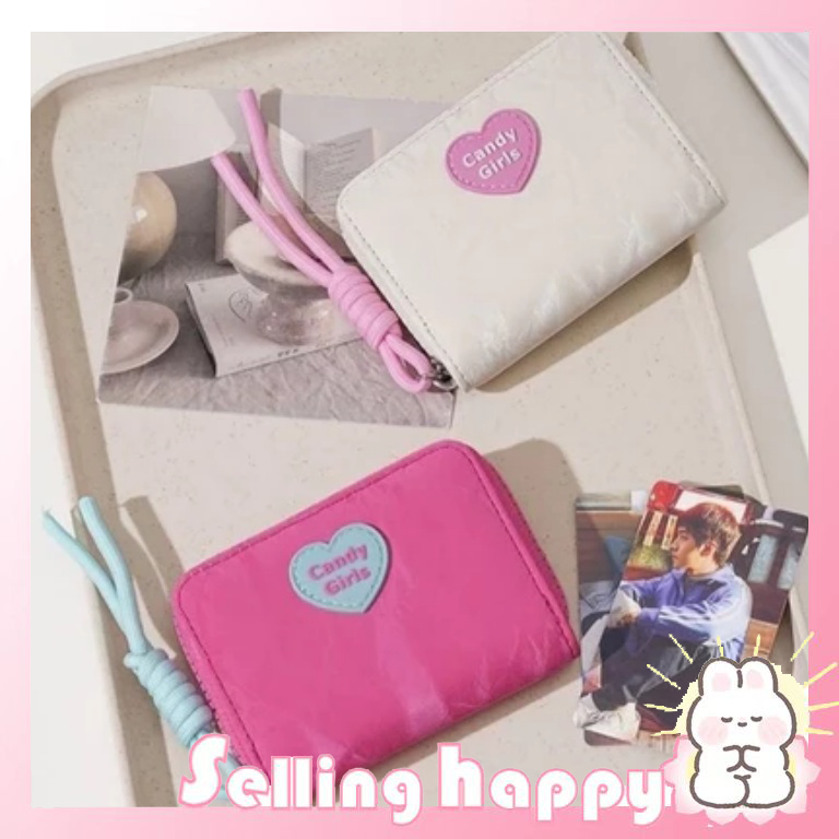 Dompet Mini Resleting Wanita Bahan PU Warna Permen,Dompet Koin & Tempat Kartu Modis Lucu untuk Cewek
