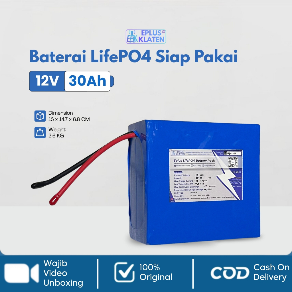 [Khusus Luar Pulau Jawa] Baterai 12V 30Ah + BMS NEW Cell Battery Pack Baru 12 Volt 30A Setrum PDC PA