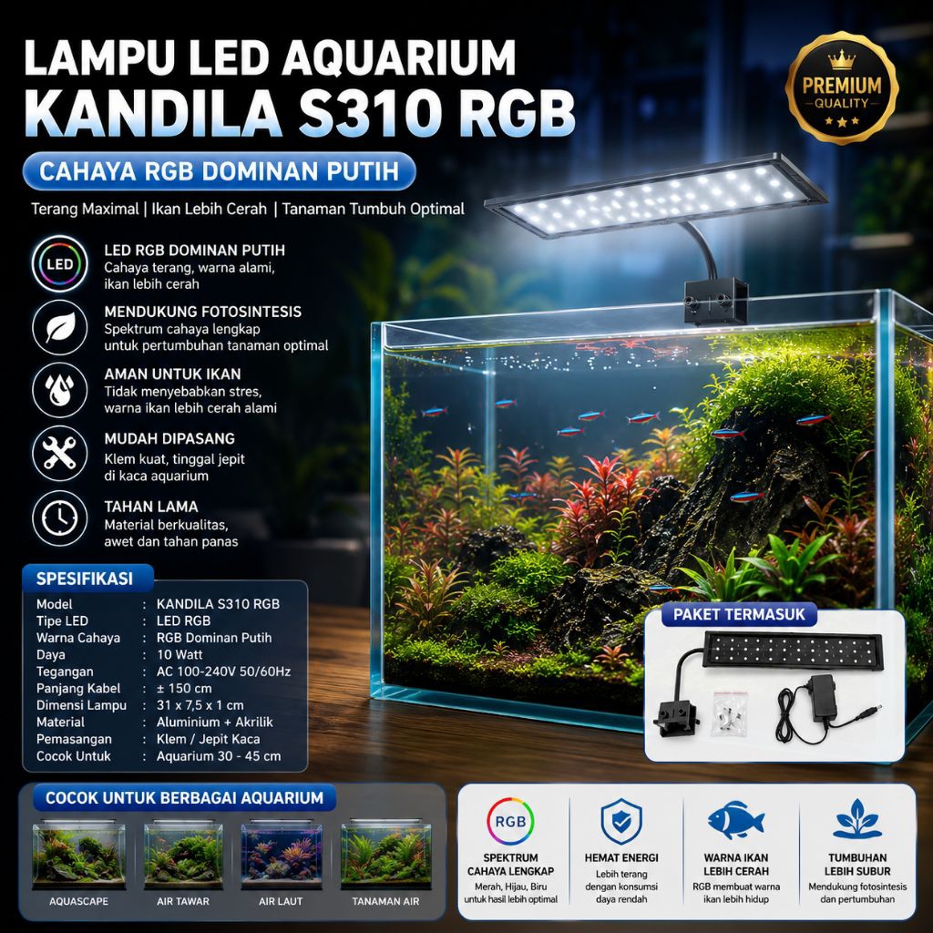 Lampu LED Aquarium Kandila S310 RGB Clip & S510 RGB Clip Lampu Aquarium Aquascape