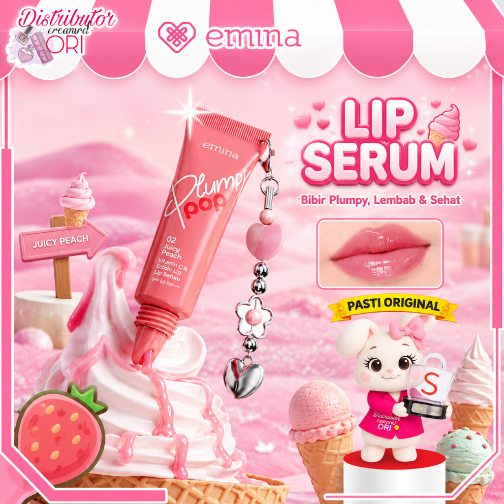 Emina Sunny Glow & Plumpy Pop Lip Serum - Instant & Longlasting Melembapkan Bibir | Distributor Crea