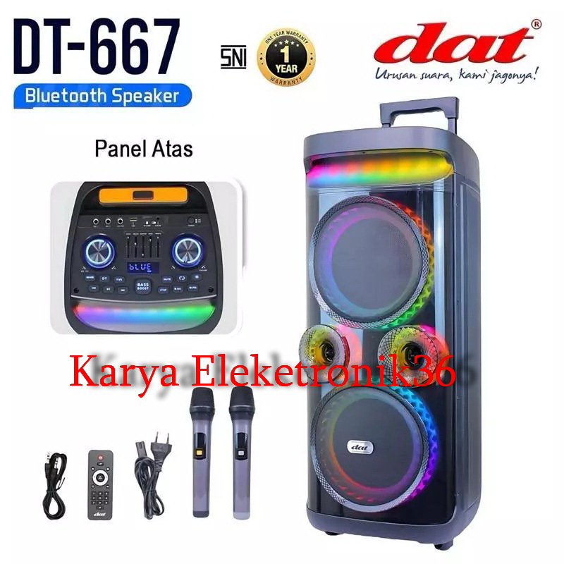 Speaker DAT DT-667 Speaker Bluetooth Portabel Dat Dt667 Speaker Aktif Full Bass Dilengkapi 2mic Wire