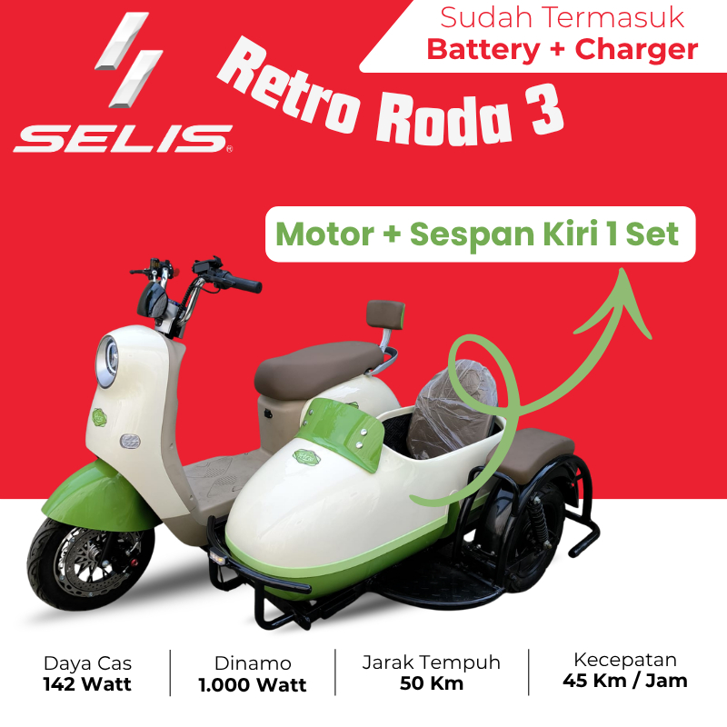 SELIS Cuci Gudang - Sepeda Motor listrik Retro Roda 3 / Motor Listrik Sespan / Motor Listrik Jadul