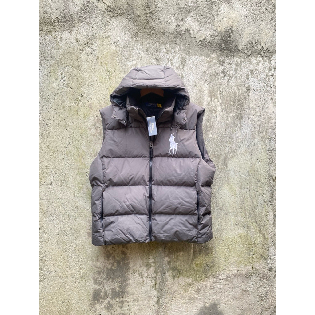 VEST ROMPI PRIA - ‘POLO RLPH L ‘ QUALITED PUFFER HOODIE GREY ORIGINAL AUTHENTIC BIG SIZE