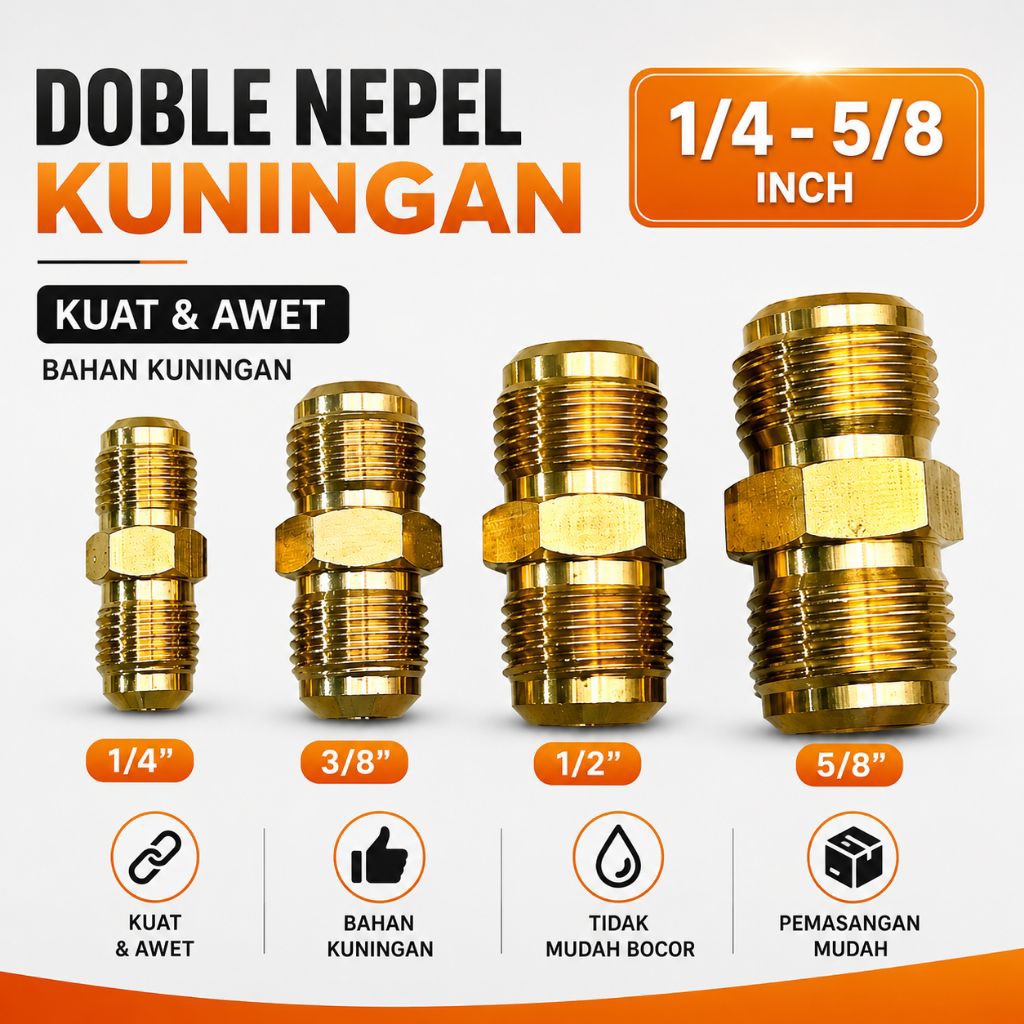 Double Nepel Kuningan Sambungan Pipa AC