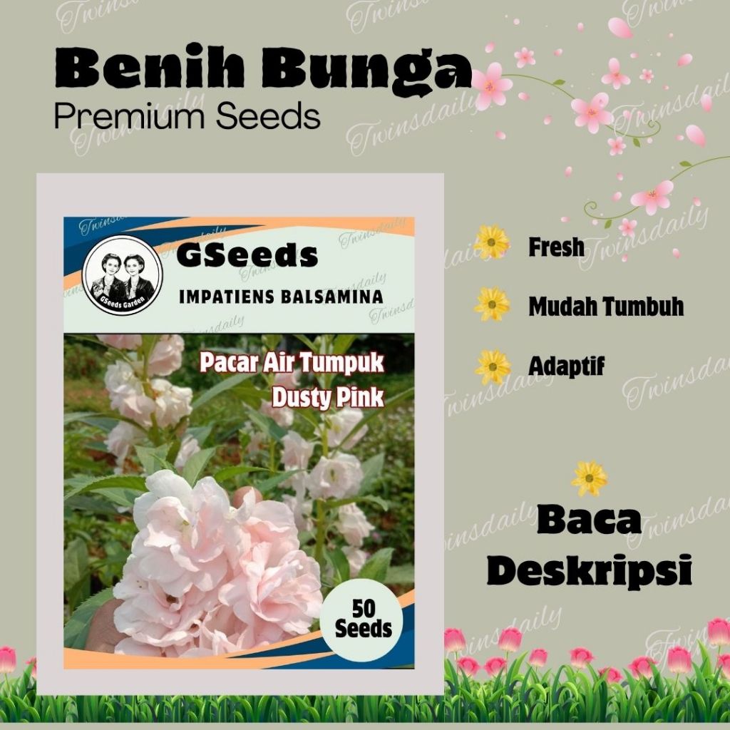 Bunga Pacar Air Tumpuk Dusty Pink