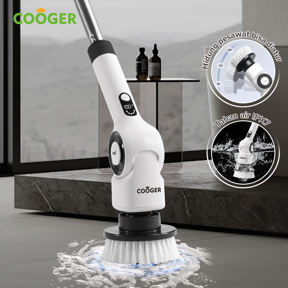 COOGER Sikat Kamar Mandi Elektrik 8IN1 Deluxe Dapat Disesuaikan Sikat Listrik Otomatis Portable Elec