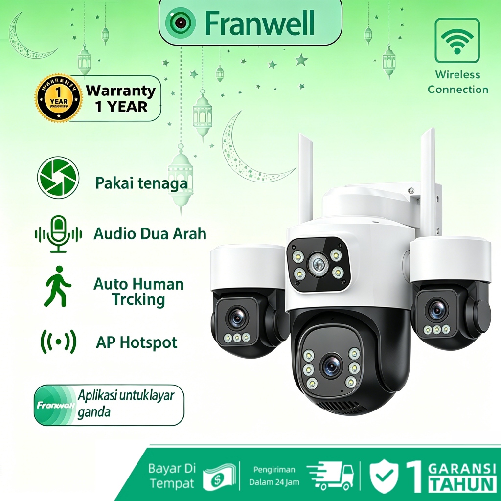 Kamera CCTV Keamanan Rumah Outdoor 3 Lensa 8MP WiFi IP66 Tahan Air Full Color Night Vision Deteksi G