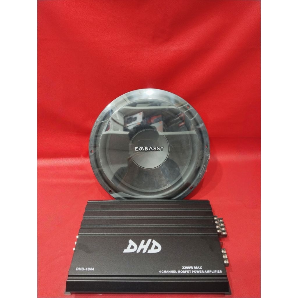 Subwoofer Embassy 1276 ES 1276J 12 inch Double Coil/Power Amplifier Mobil 4 Channel DHD-1044