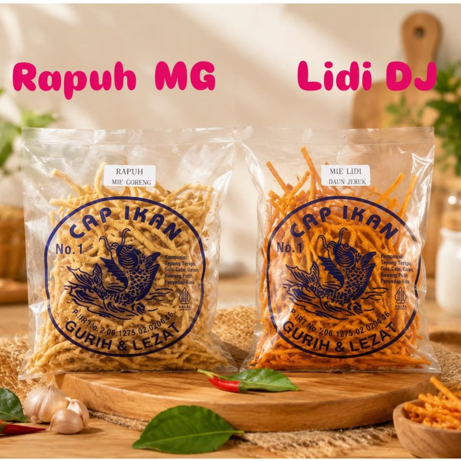 Kerupuk CAP IKAN Mie Lidi (Rasa Baru) Daun Jeruk & Mie Goreng / Snack Cap Ikan