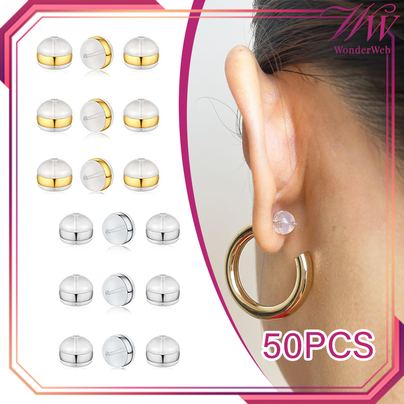 Ganjalan Anting 50pcs/Set Karet Anting Pengunci Anting Tusuk Anti Jatuh Penutup Anting