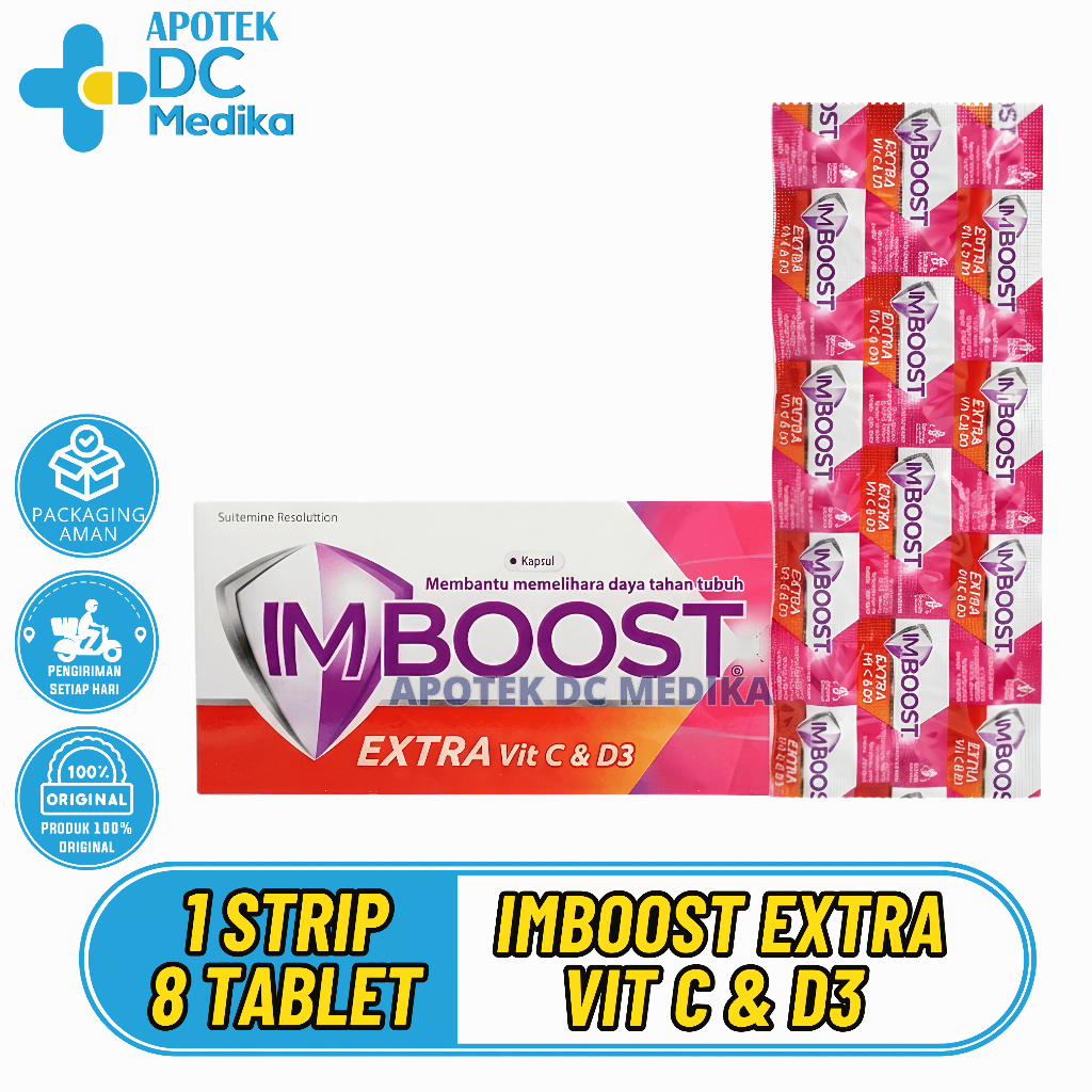 Imboost extra vit c dan d strip 8 tablet vitamin daya tahan tubuh vitamin imboost dewasa anak