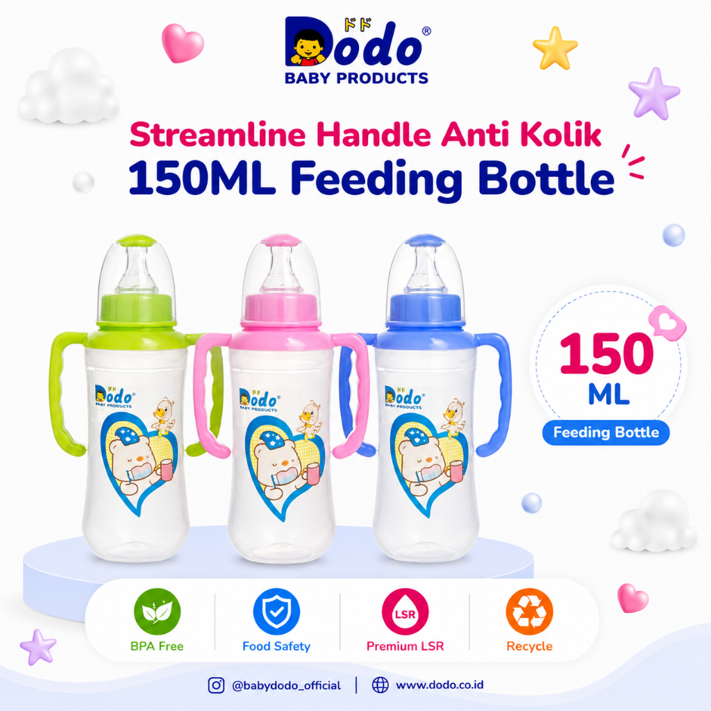 Botol Susu Bayi Streamline Handle Anti Kolik DODO 150ML Feeding Bottle