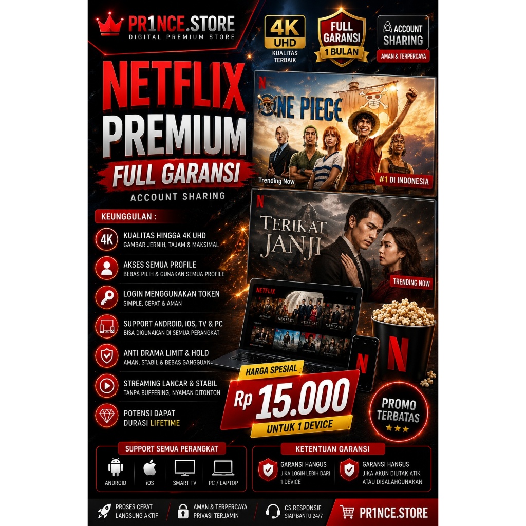 NETFLIX PREMIUM SHARING 1 BULAN FULL GARANSI