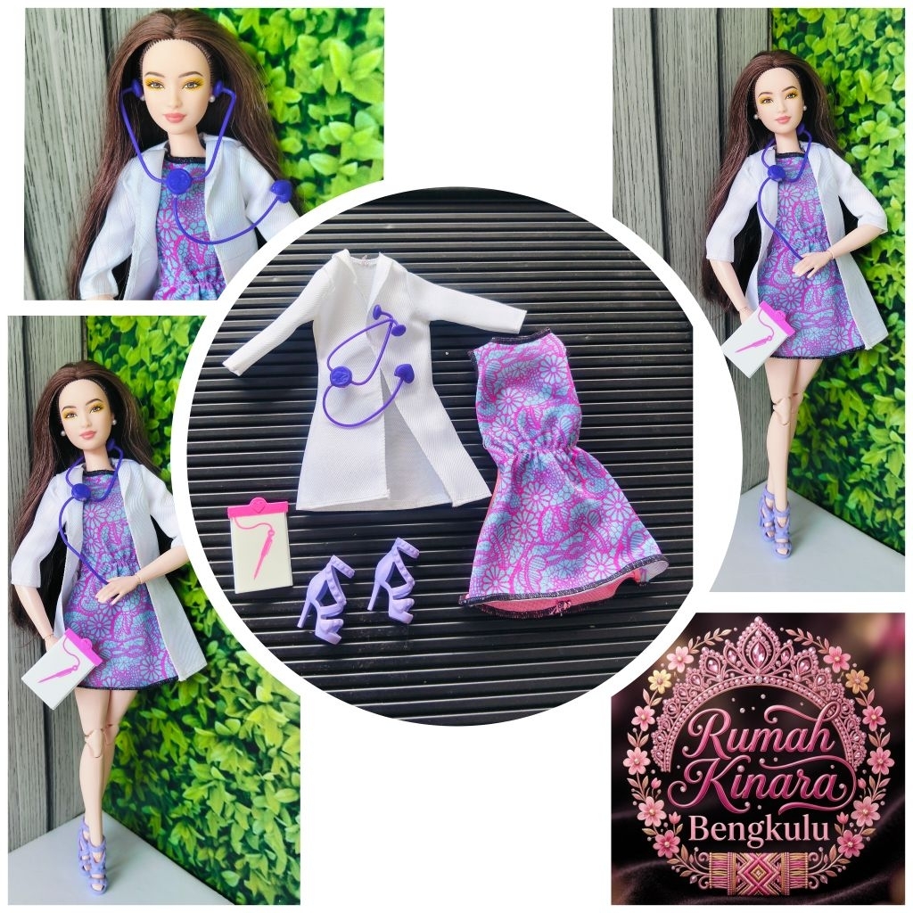 Set Kostum dan Aksesoris Profesi Dokter Barbie Doll Original Mattel