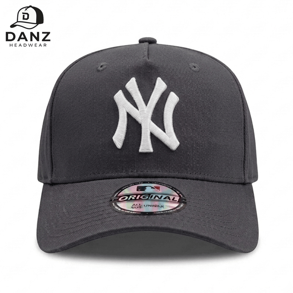 Topi Logo NY Putih Bahan Abu Tua - Snapback Caps A-Frame Catton High Quality Premium