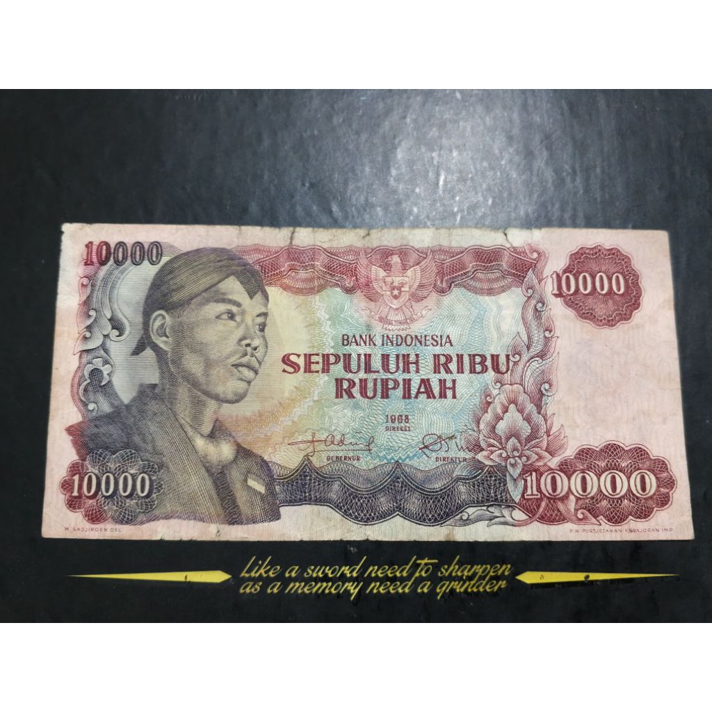 UANG KUNO 10.000 RUPIAH SUDIRMAN TAHUN 1968 LANGKA VF