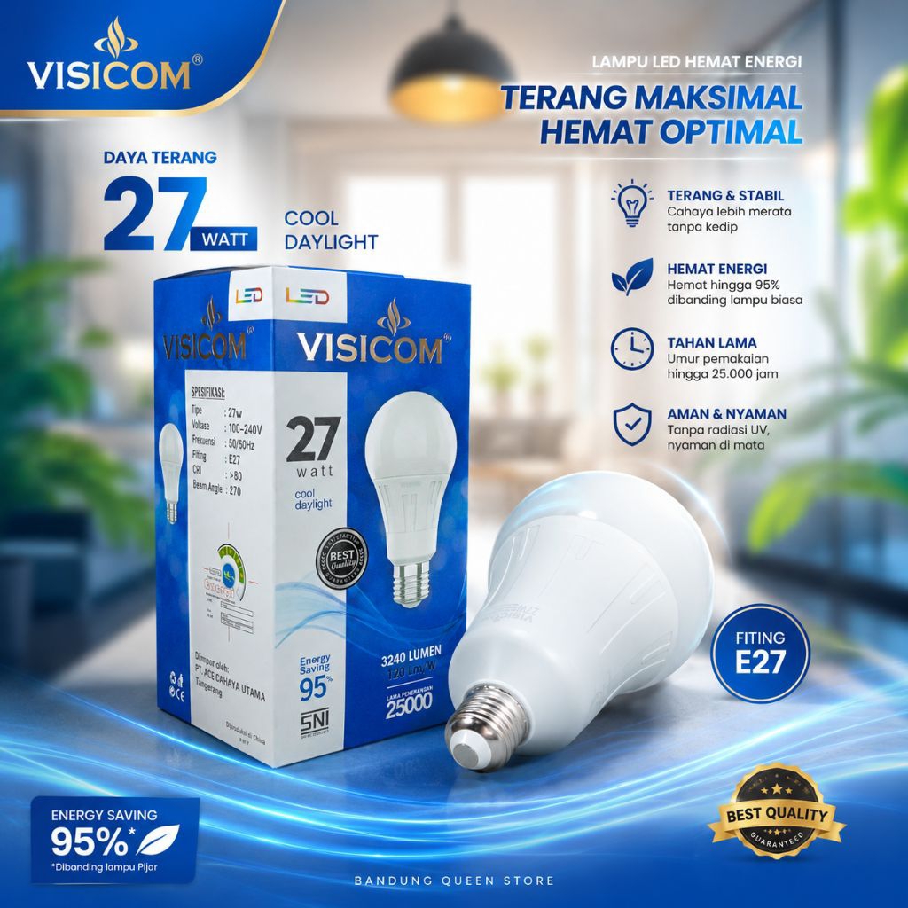Lampu LED VISICOM 27 Watt A-bulb 6500K SNI