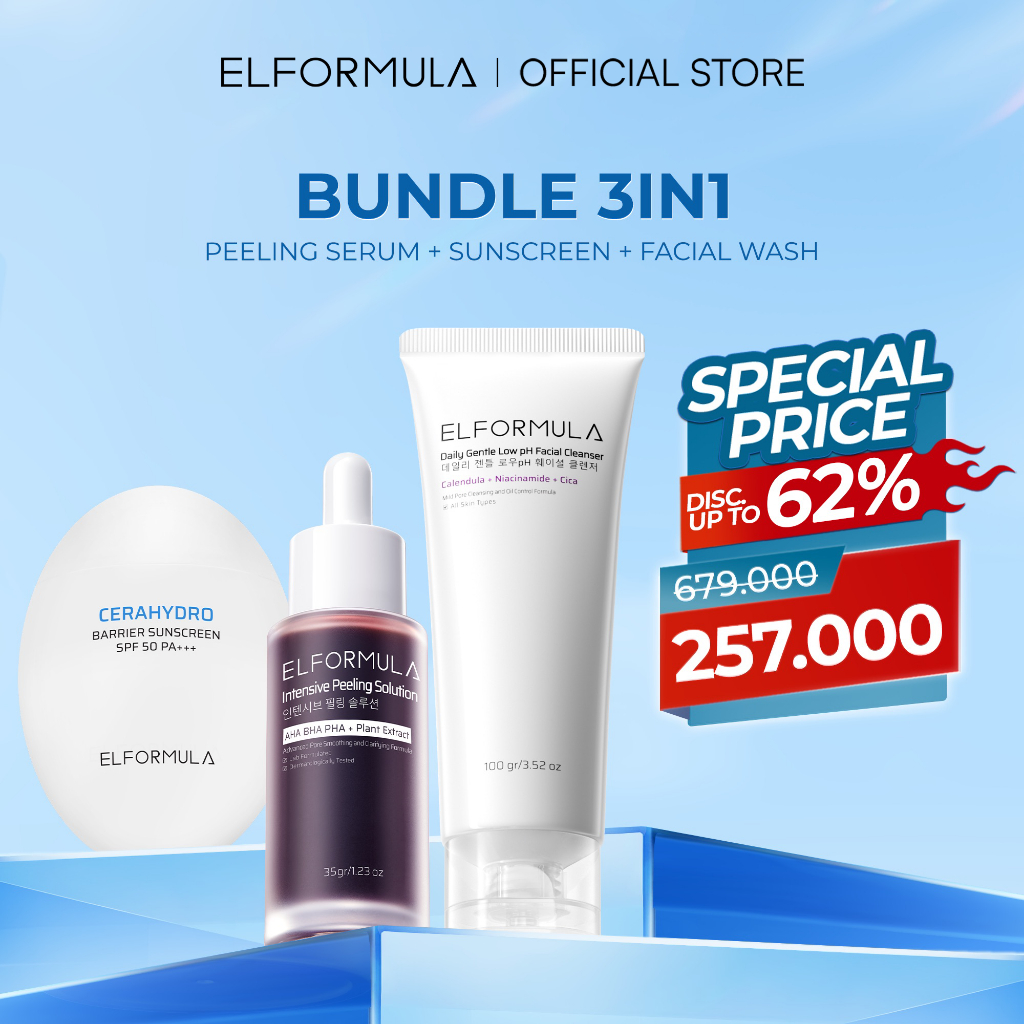 ELFORMULA Facial Care Bundle 3in1 - Daily Gentle Low pH Facial Cleanser + Intensive Peeling Solution