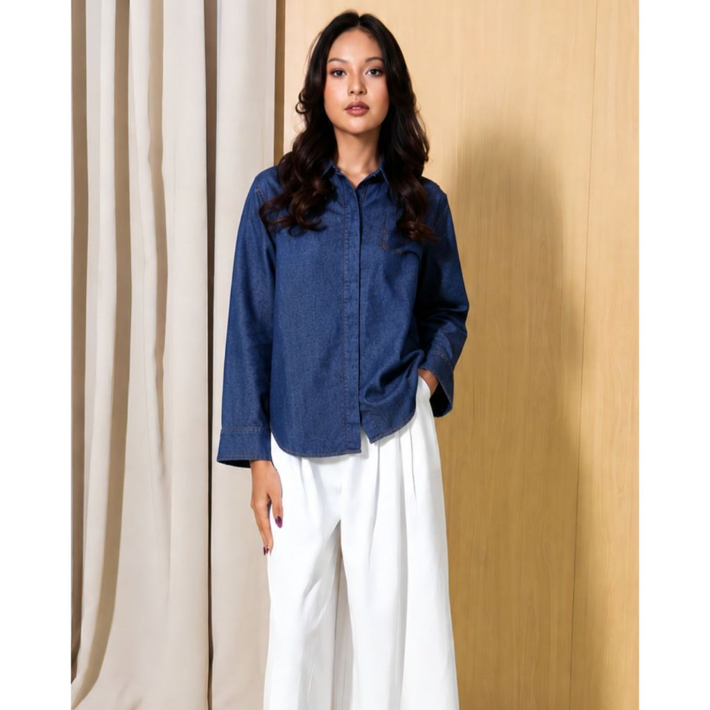 Rustic - Kemeja Jeans Cott No Pocket - Kemeja Denim Wanita Premium