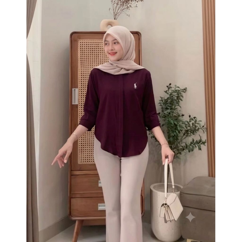 PROMO Atasa Kemeja Wanita bordir motif kuda. Bahan Rayon Twill Premium. Kemeja Rayon Wanita
