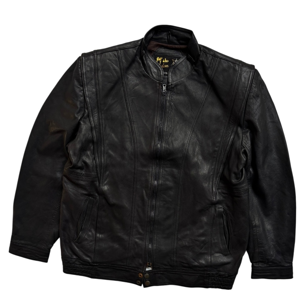 Vintage Black Leather Jacket - kulit asli - size M