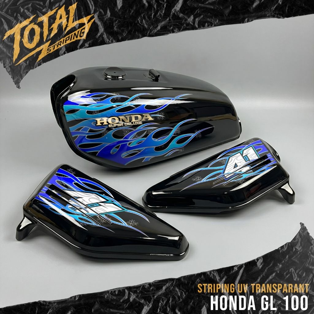 Striping GL 100 Variasi UV Transparant sudah di cutting, Motif ARAI API BY TOTAL STRIPING