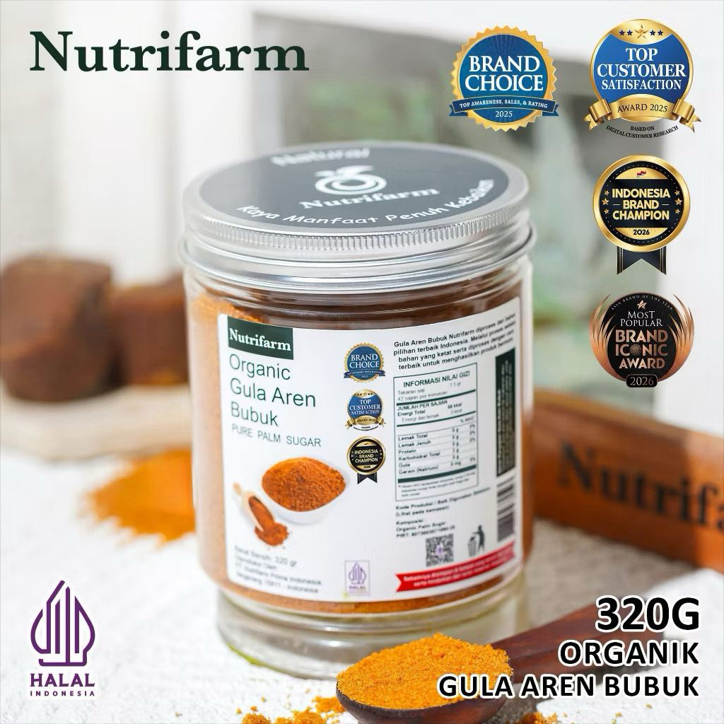 ORIGINAL GULA AREN BUBUK 320gram Nutrifarm / Palm sugar bubuk / Gula aren bubuk asli / Gula aren bub