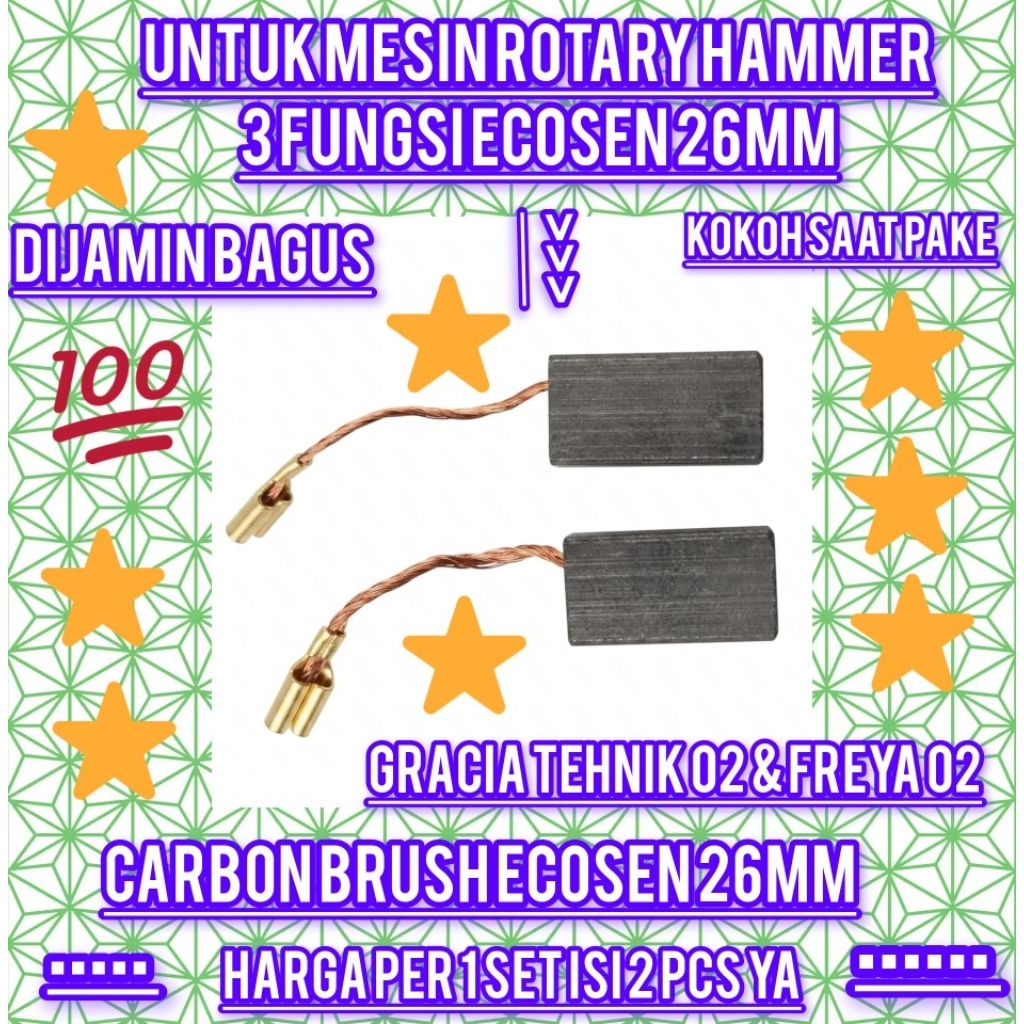 CARBON BRUSH ECOSEN 26MM MESIN ROTARY HAMMER 3 FUNGSI ECOSEN 26MM ARANG SPULL KUL CB ECOSEN 26MM MES