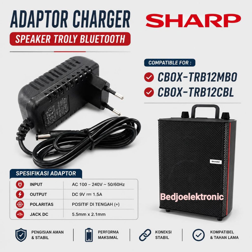 Adaptor charger speaker troly bluetooth Sharp Cbox-TRB12MBO, CBOX-TRB12CBL