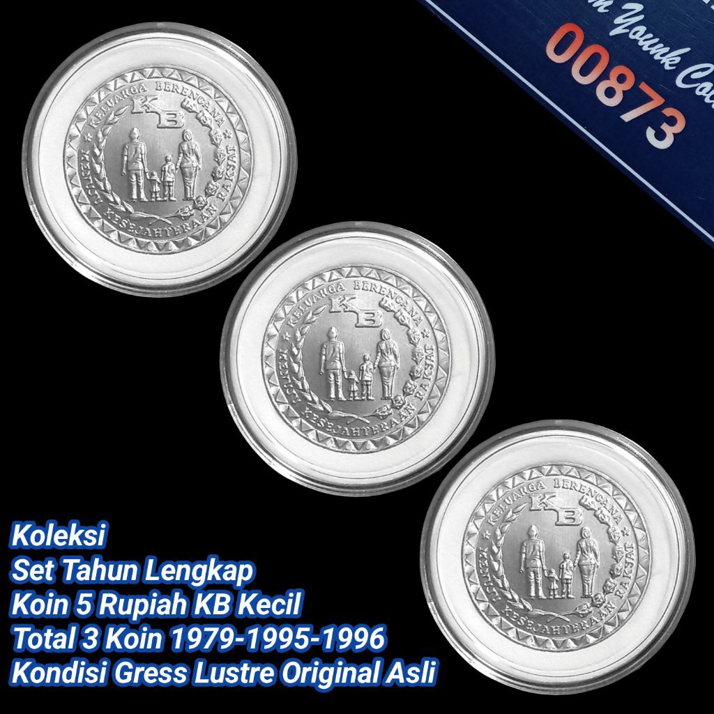 UKI003Coin Set Lengkap 5 Rupiah KB Kecil Thn 1979-1995-1996 Total 3-Koin All Gress Lustre