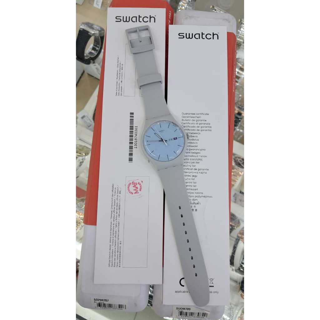 Swatch SO29M702 Jam Tangan Unisex Original Analog Silicone Strap Light Grey Minimalist 40mm