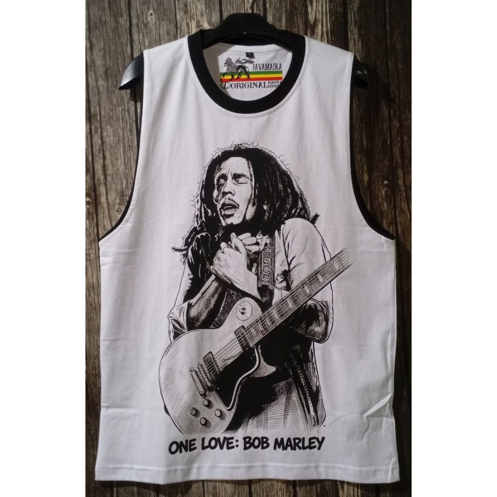 Kaos Singlet Bob Marley Baju Lekbong Reggae Roots Rebel Store Putih