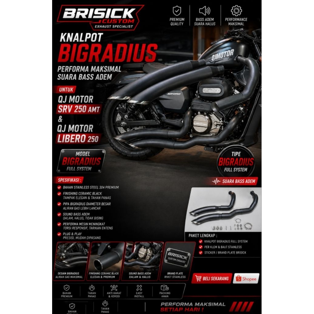 KNALPOT QJMOTOR SRV 250 AMT KNALPOT QJMOTOR 250 LIBERO KNALPOT MOTOR WMOTO MORBIUS 250 MODEL BIGRADI