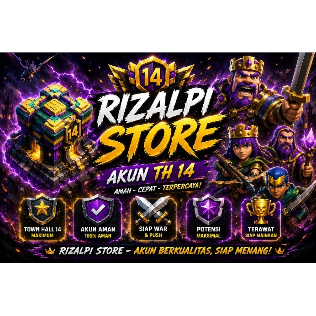 Jual Akun Game Clash of clans Town Hall 14 Deff Maxx Ber Skill Epic Keren