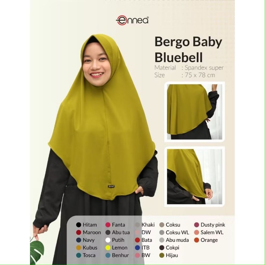Ennea | Bergo Baby Bluebell Hijab Instan Pad bahan Spandex
