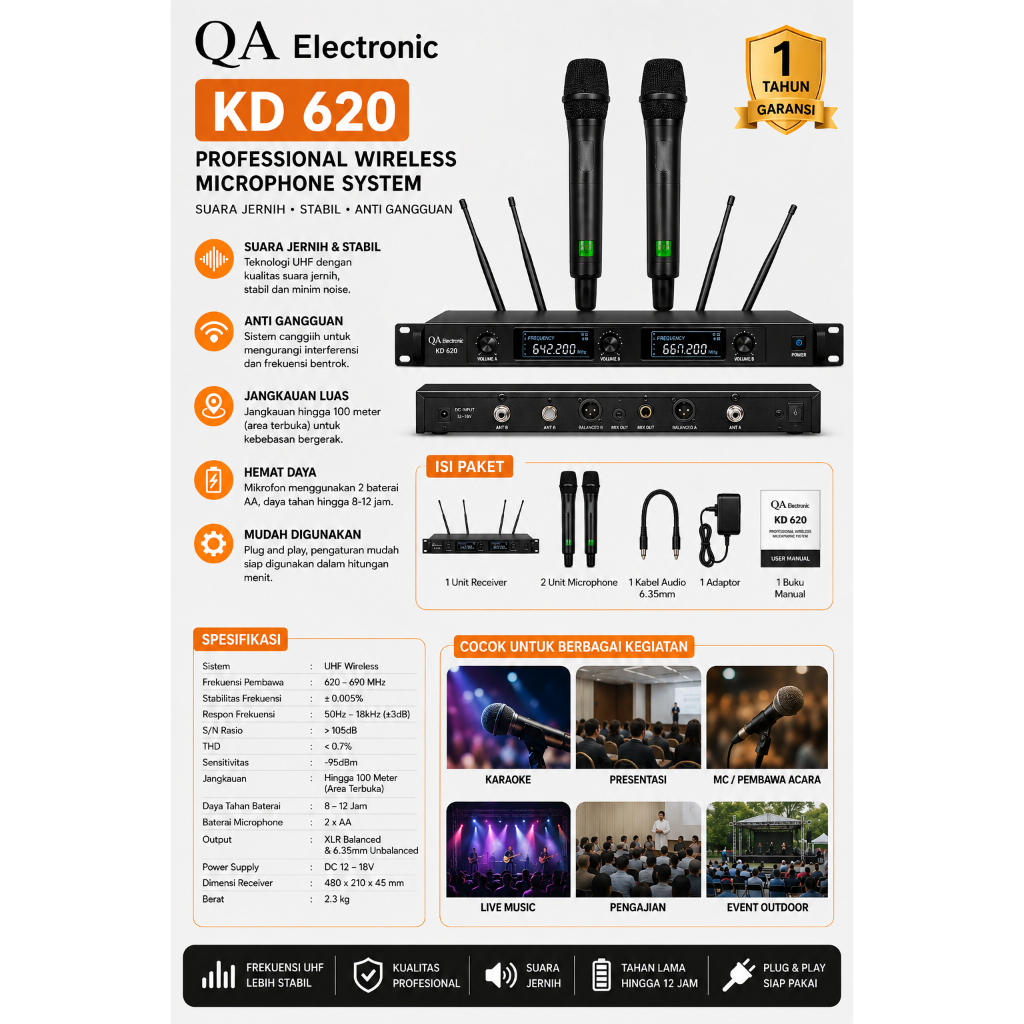 Wireless Microphone QA Electronic KD 620 Original Garansi