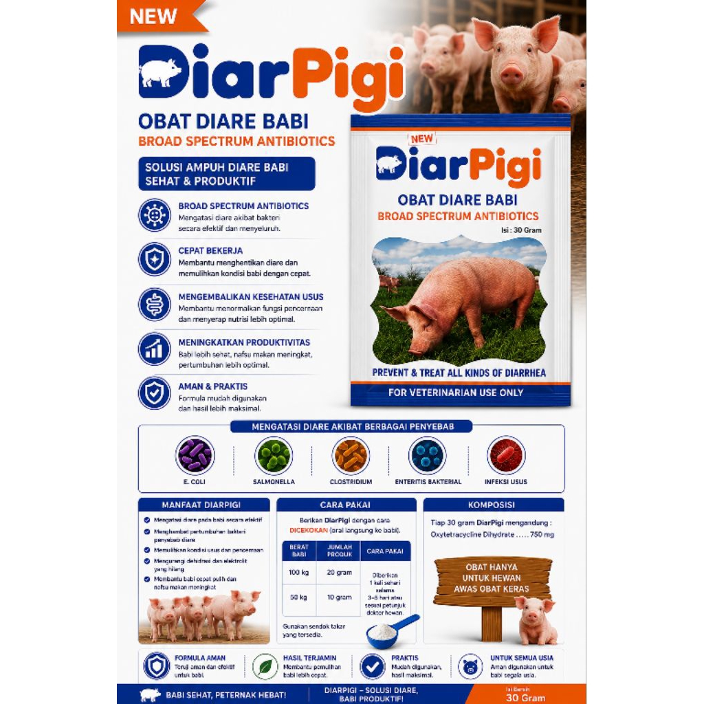 Obat Diare Babi Mencret Ampuh | DIARPIGI Powder untuk Ternak & Babi