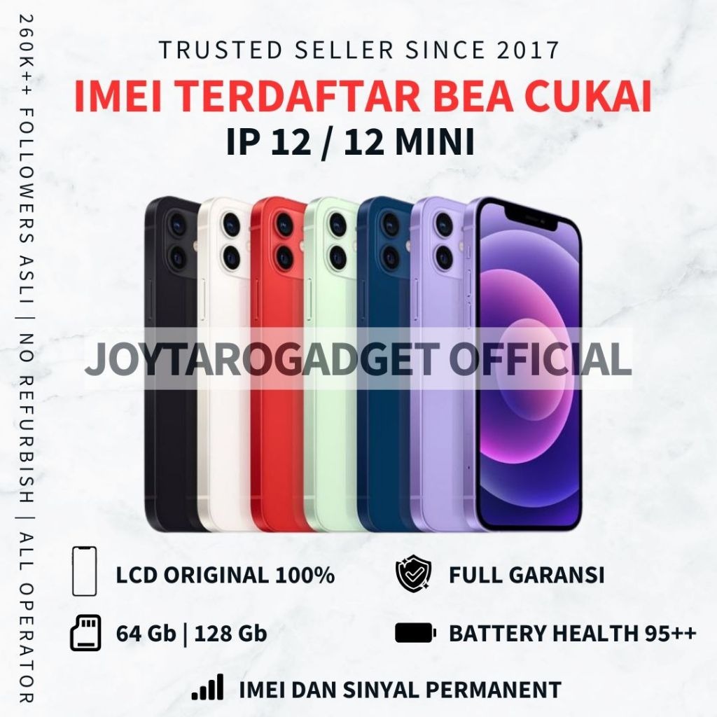 iPhone 12 - 12 Mini 64gb - 128 gb Terdaftar BC ( beacukai ) Lcd Original 100% Fullset No Refurbish