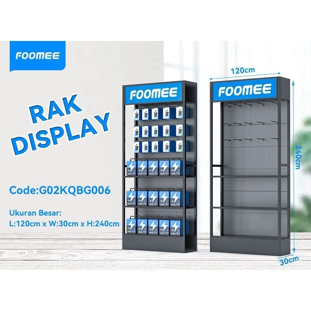 RAK DISPLAY KONTER AKSESORIS HP FOOMEE UNIVERSAL type Ambalan Full Besi Kokoh || Ukuran Jumbo 240x12