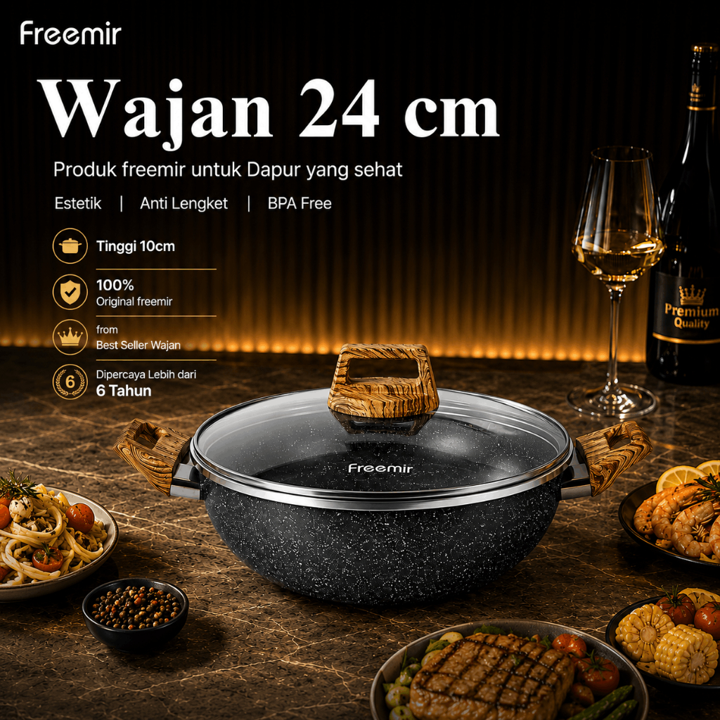 [PREMIUM] freemir Wajan Panci 24cm Tinggi 7.5cm/10cm Anti lengket Wajan Panci Hitam Serbaguna