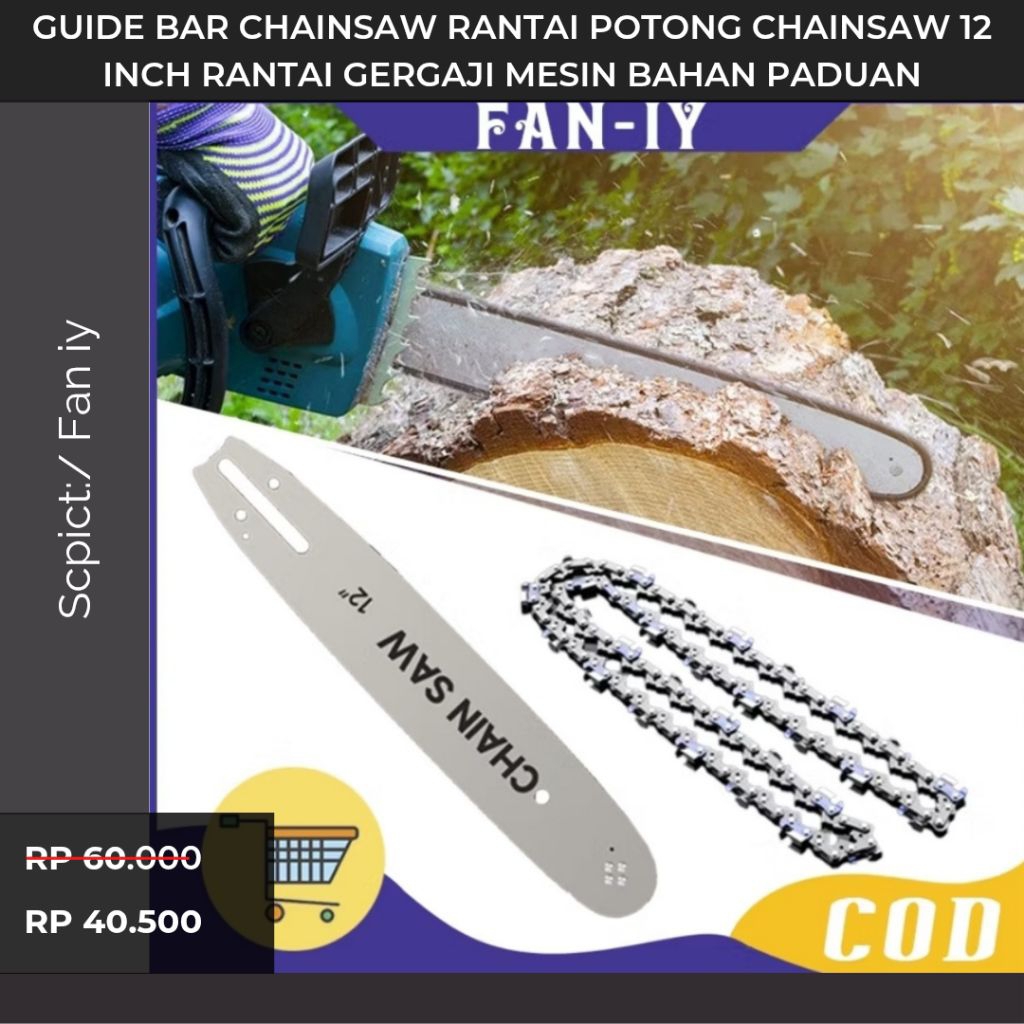 Promo Guide Bar Chainsaw Rantai Potong Chainsaw 12 Inch Rantai Gergaji Mesin Bahan Paduan