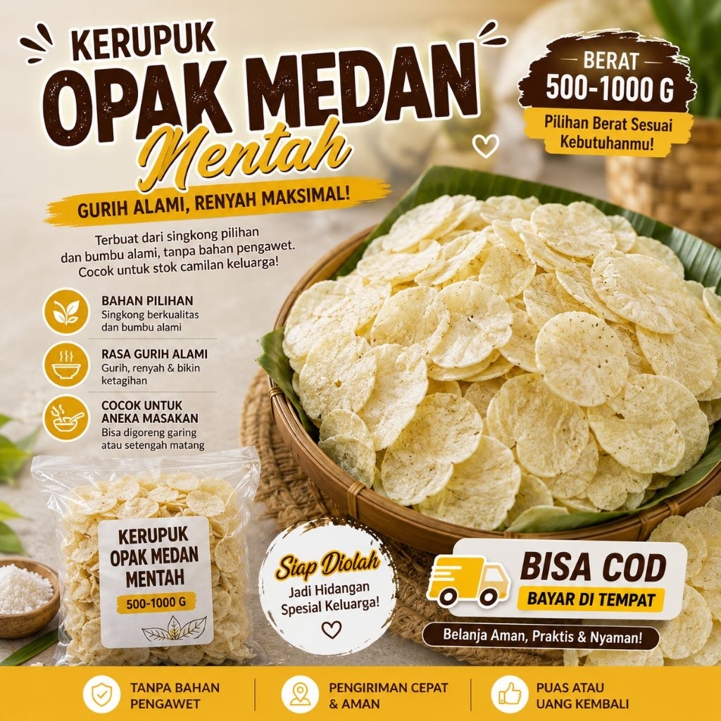 Grosir Opak Medan Mentah 500 gram 1 kg / Krupuk Singkong Asli khas Medan Super Gurih Crispy / Kerupu