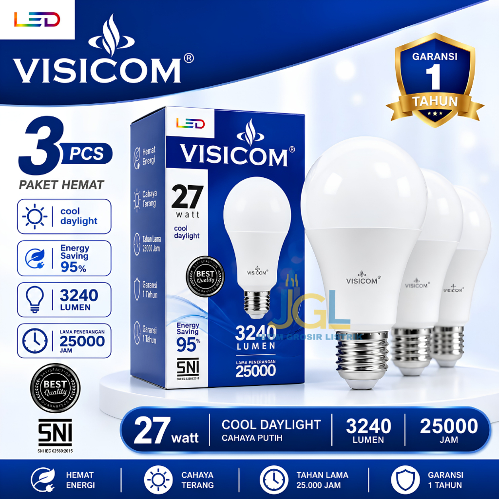 Paket 3 Pcs Visicom Lampu LED Visicom 27 Watt Bulb Garansi 1 Tahun