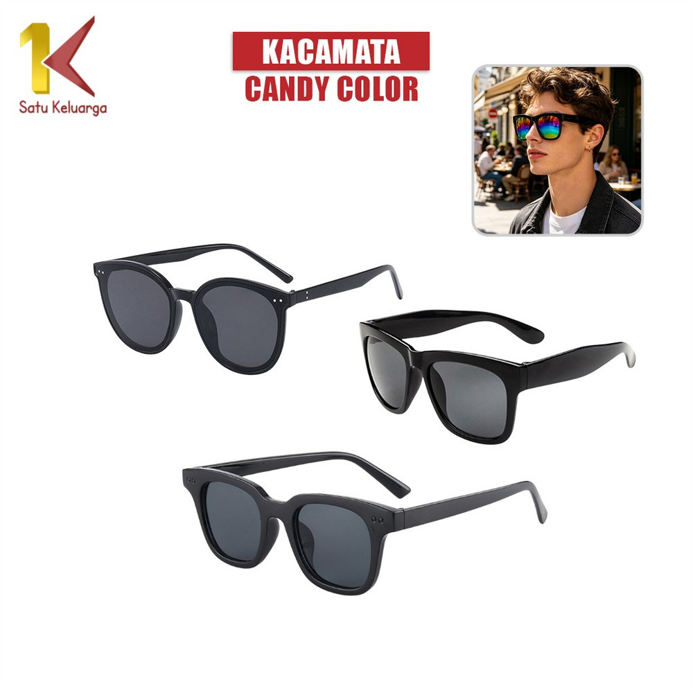 Satu Keluarga Kaca Mata Rainbow Fashion Unisex Gaya Korea C663 C665 Kacamata Hitam Wanita Pria Candy