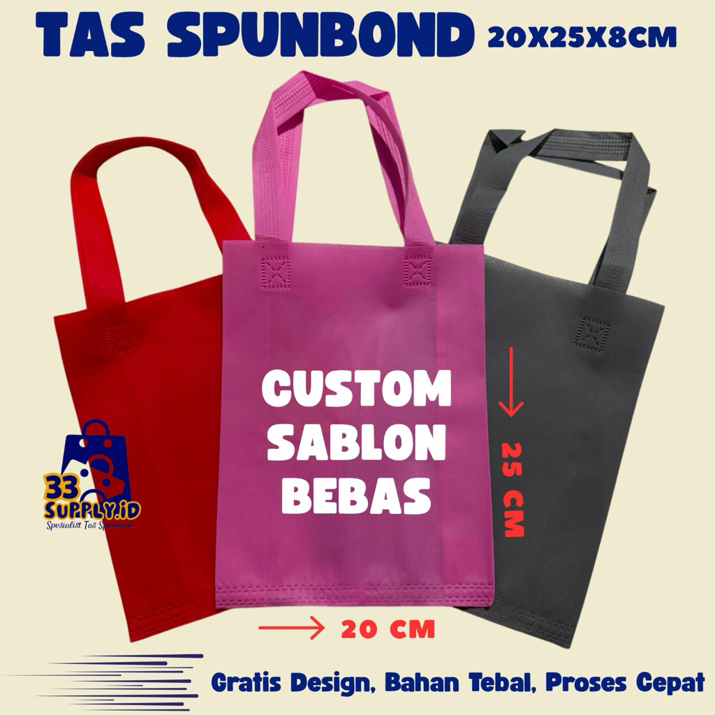 Tas Spunbond Custom Sablon 20x25x8 / Tas Spunbond 20x25 Sablon Custom Berbahan Tebal